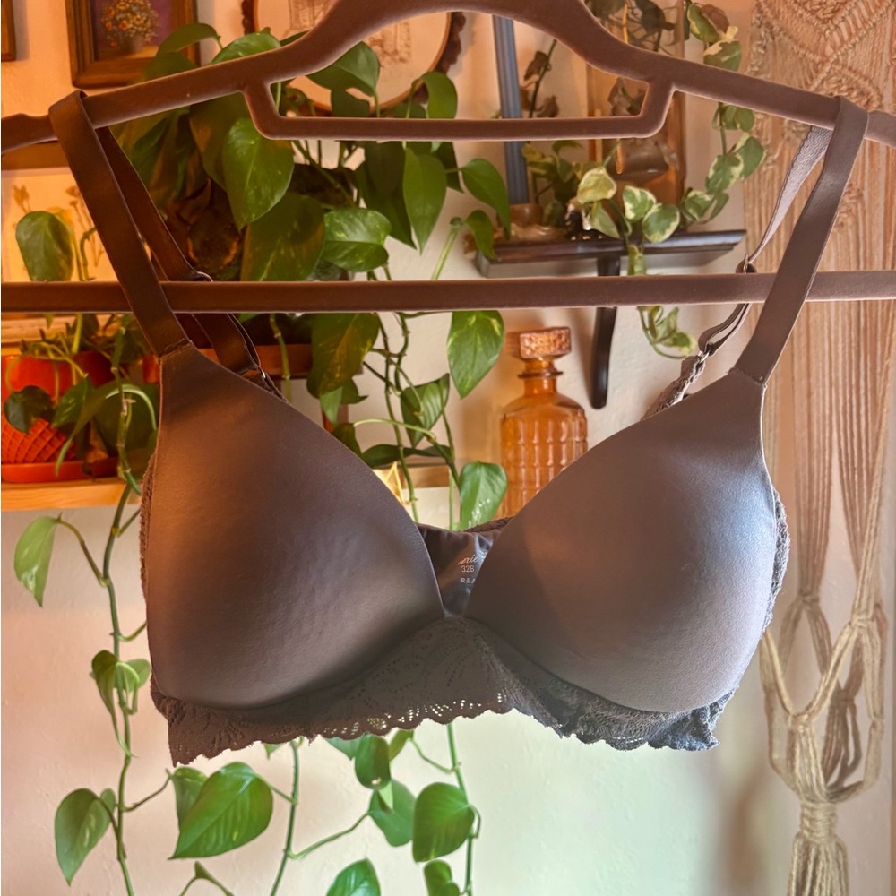 Aerie Gray Lace Trim Bra